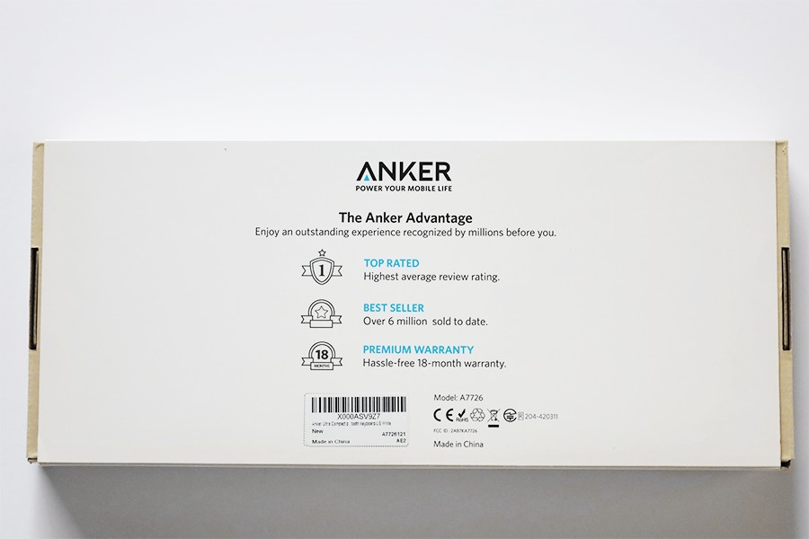 AnkerBluetoothウルトラワイヤレスキーボードのパッケージ裏面は製品仕様記載