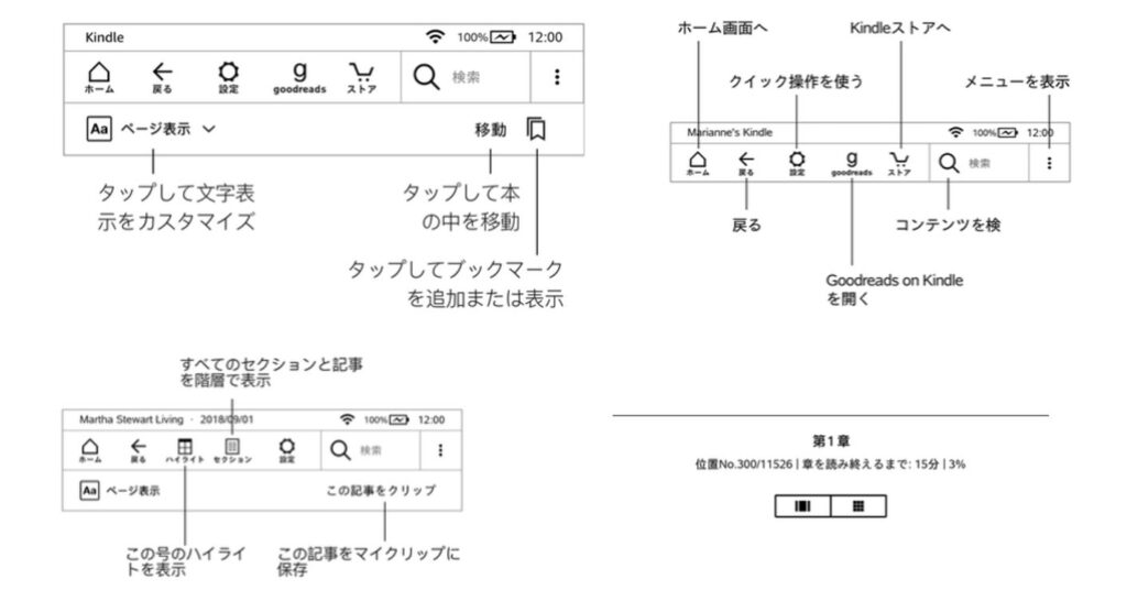 Kindleは読書中に様々な操作が可能