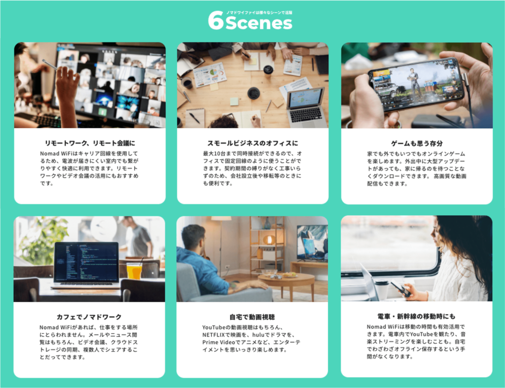 Nomad WiFiのMacaroon SEは6つのシチュエーションを想定