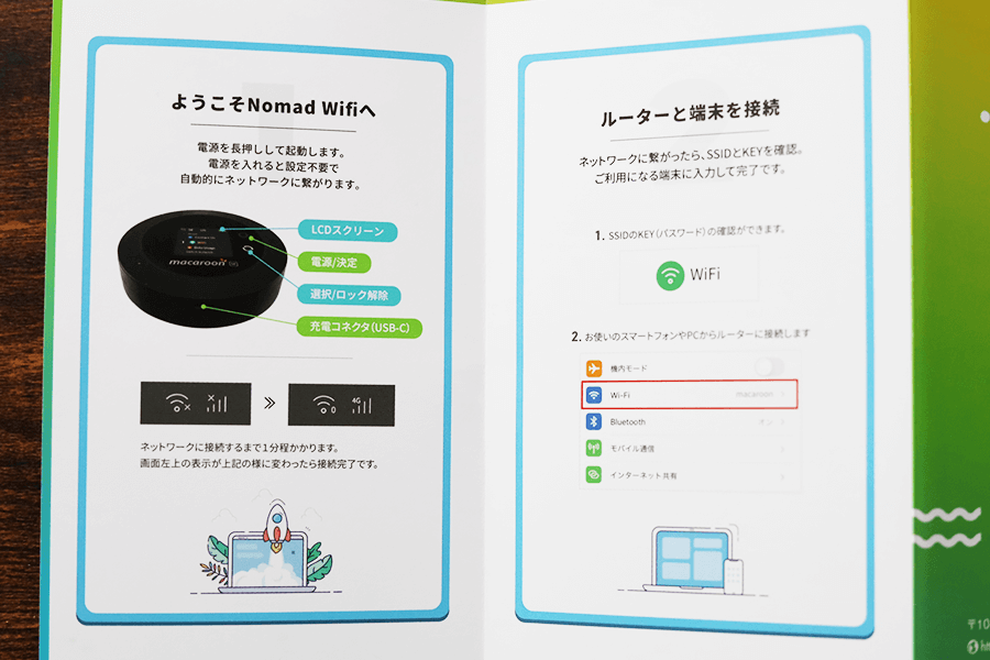 Nomad WiFi Macaroon SEの取り扱い書中身おもて