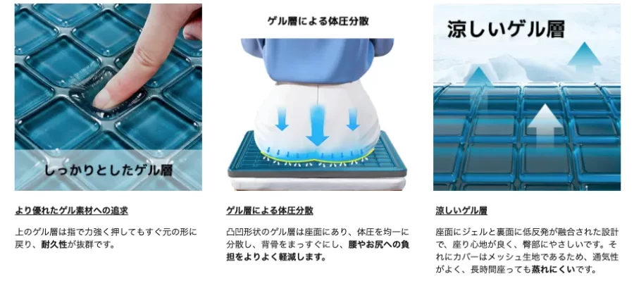 吉川優品「川の信芸」ゲルクッションは体圧分散がしっかりできる