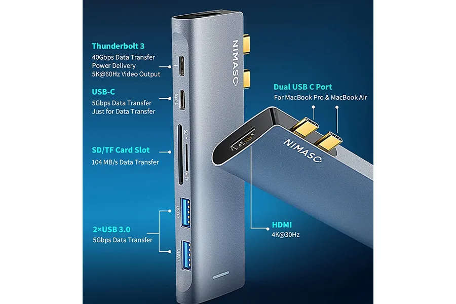 NIMASO 7-in-2 USB C ハブ のポート部分