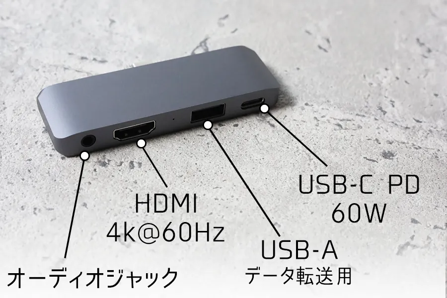 Satechi アルミニウム Type-C モバイル Proハブのポート名