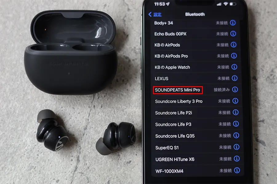 SOUNDPEATS Mini Proのペアリング終わった状態