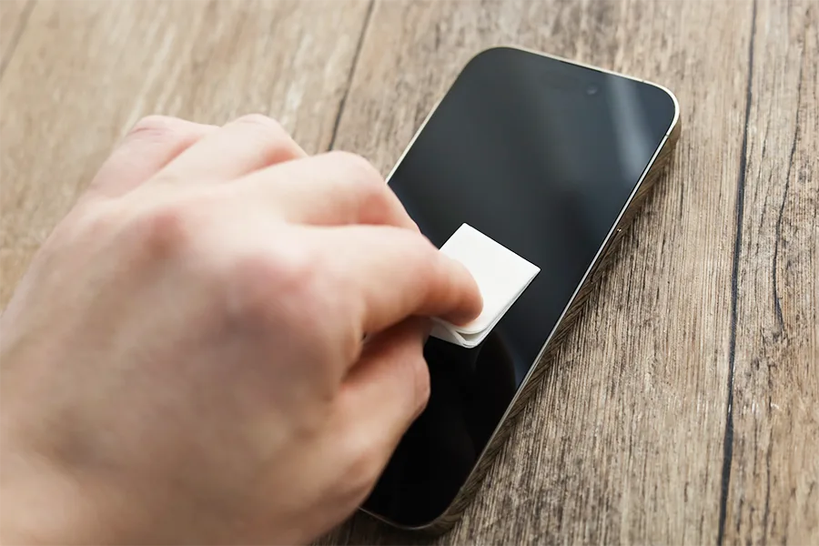 KlearlookのウェットでiPhoneを拭き取る