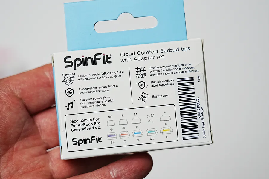 SpinFit SuperFineのパッケージうら