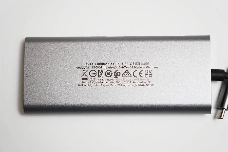 Belkin Connect USB-C 7-in-1 マルチメディアハブの背面