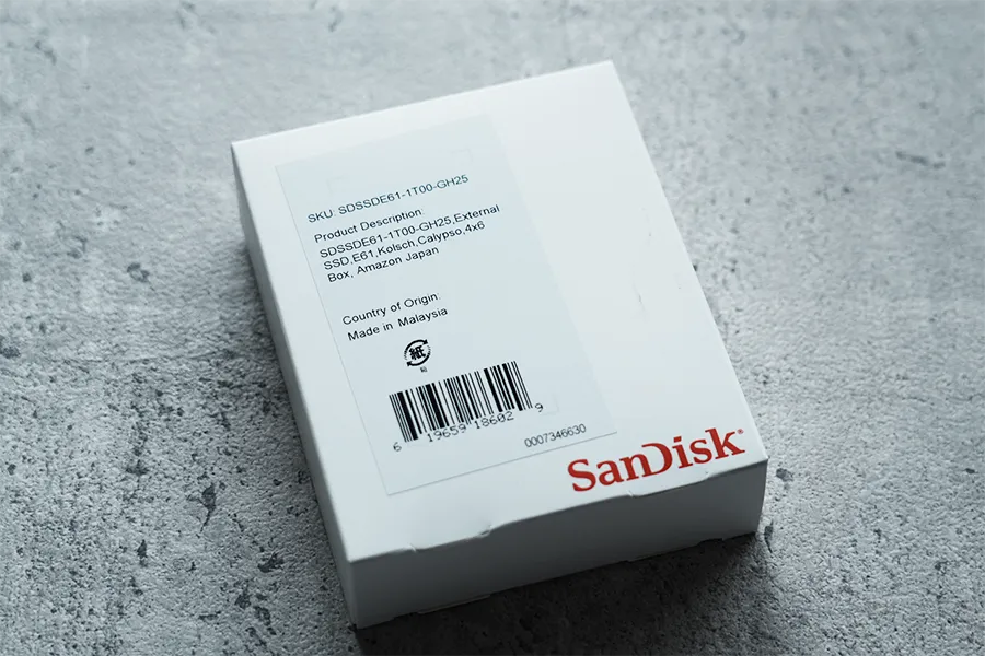 SanDisk SSD 外付けエクストリーム ポータブルSSD DE61のパッケージ