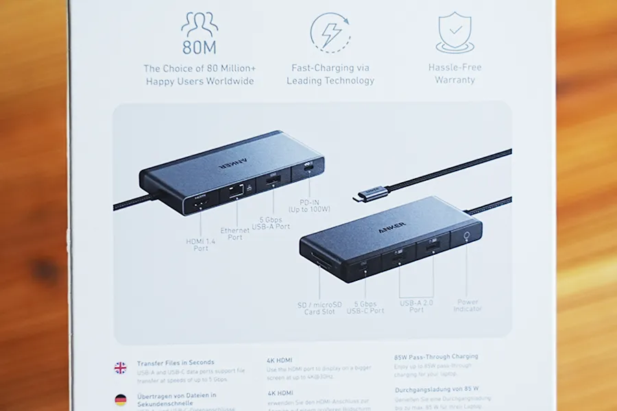 Anker 552 USB-C ハブ 9-in-1 4K HDMIの各ポート説明部分