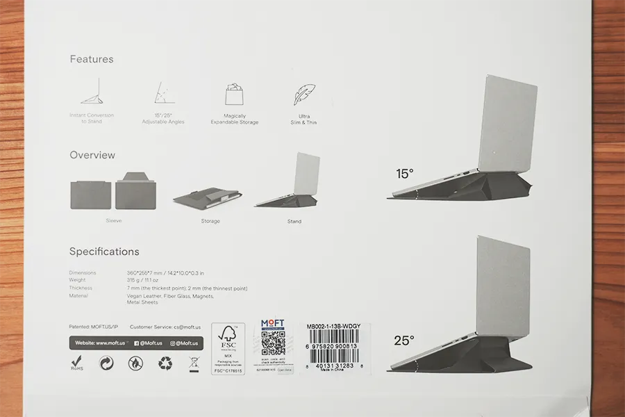 MOFT CARRY SLEEVE 14インチミスティグレーの背面角度